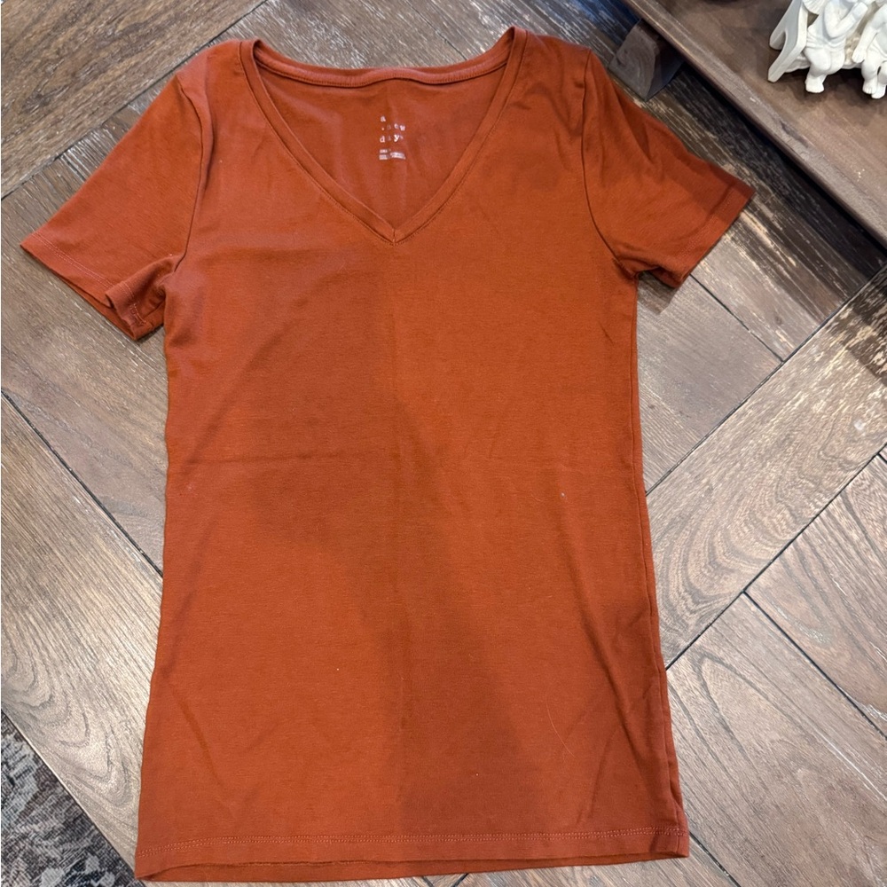 A New Day Women's Rust V-Neck Top - Picture 2 of 3